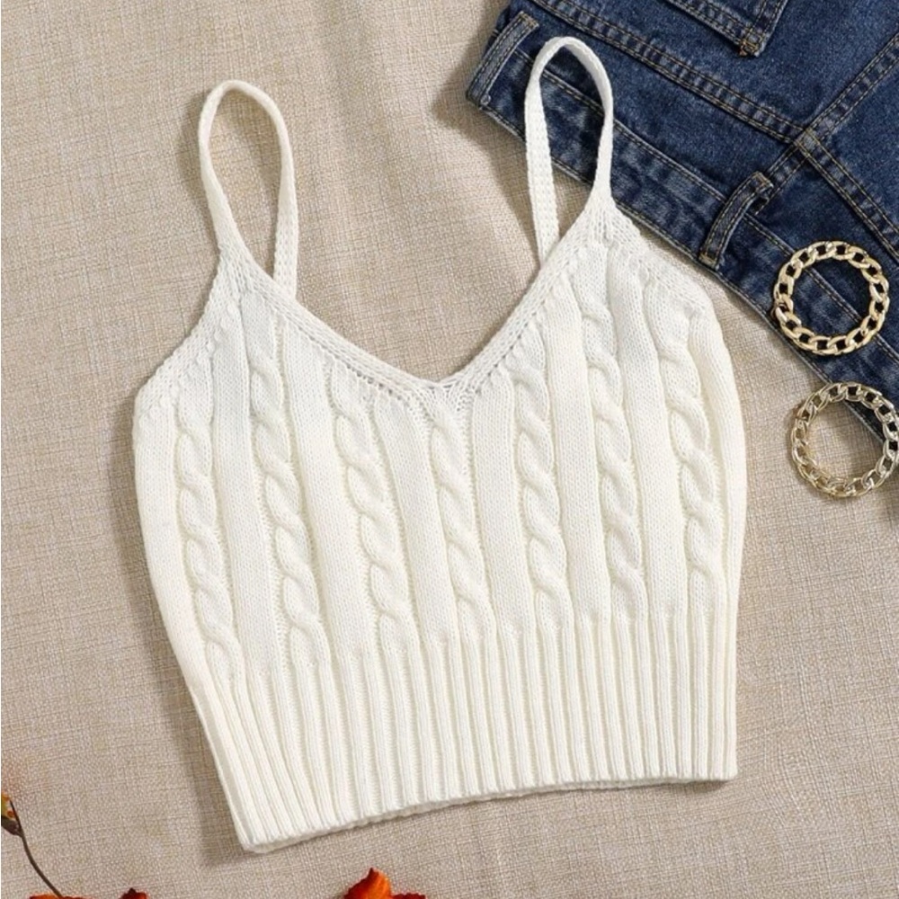 Next Day Ship M SHEIN Off White Cream Color Sweater Crop Top Casual